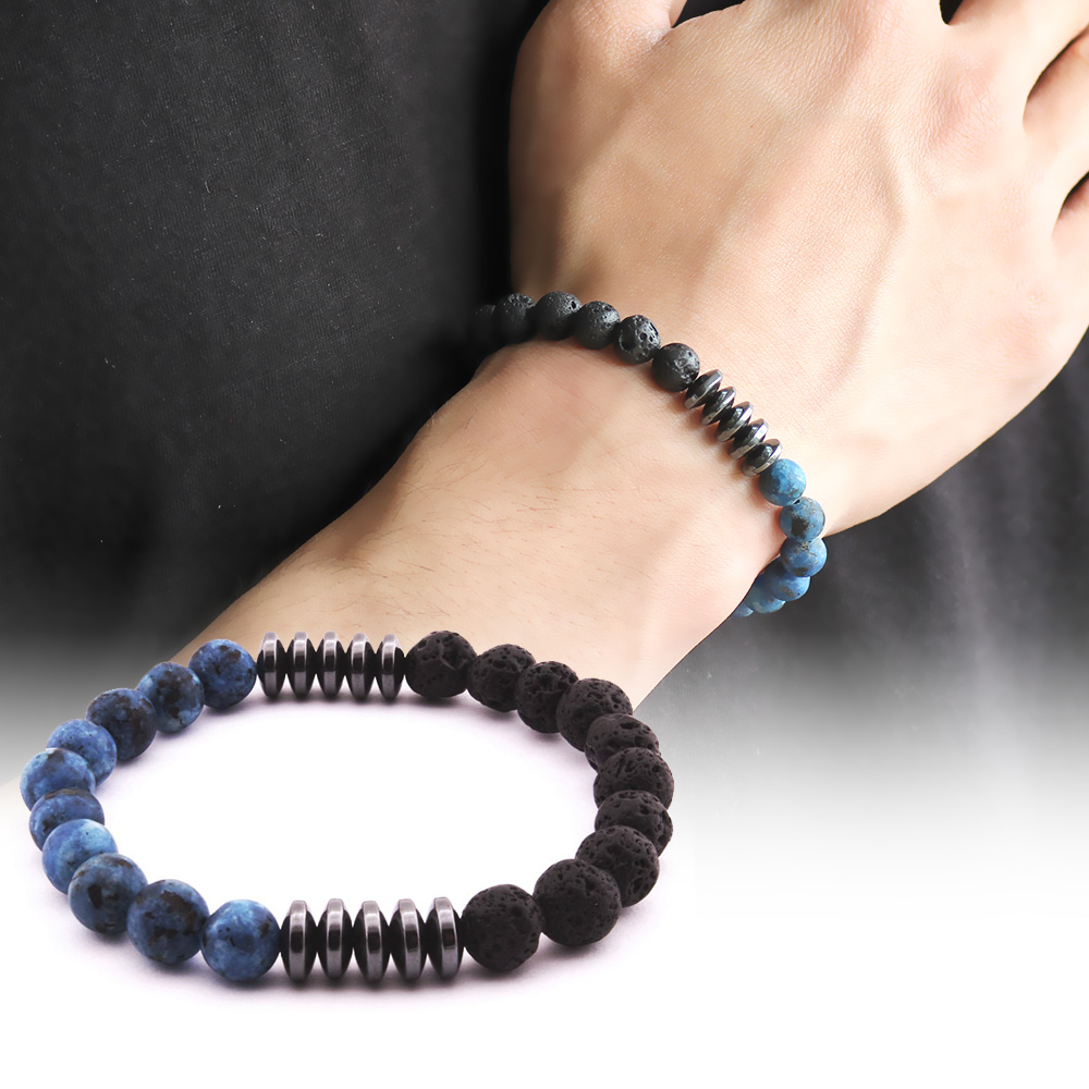 Küre Kesim Hematit-Lapis-Lav Doğaltaş Bileklik - 1