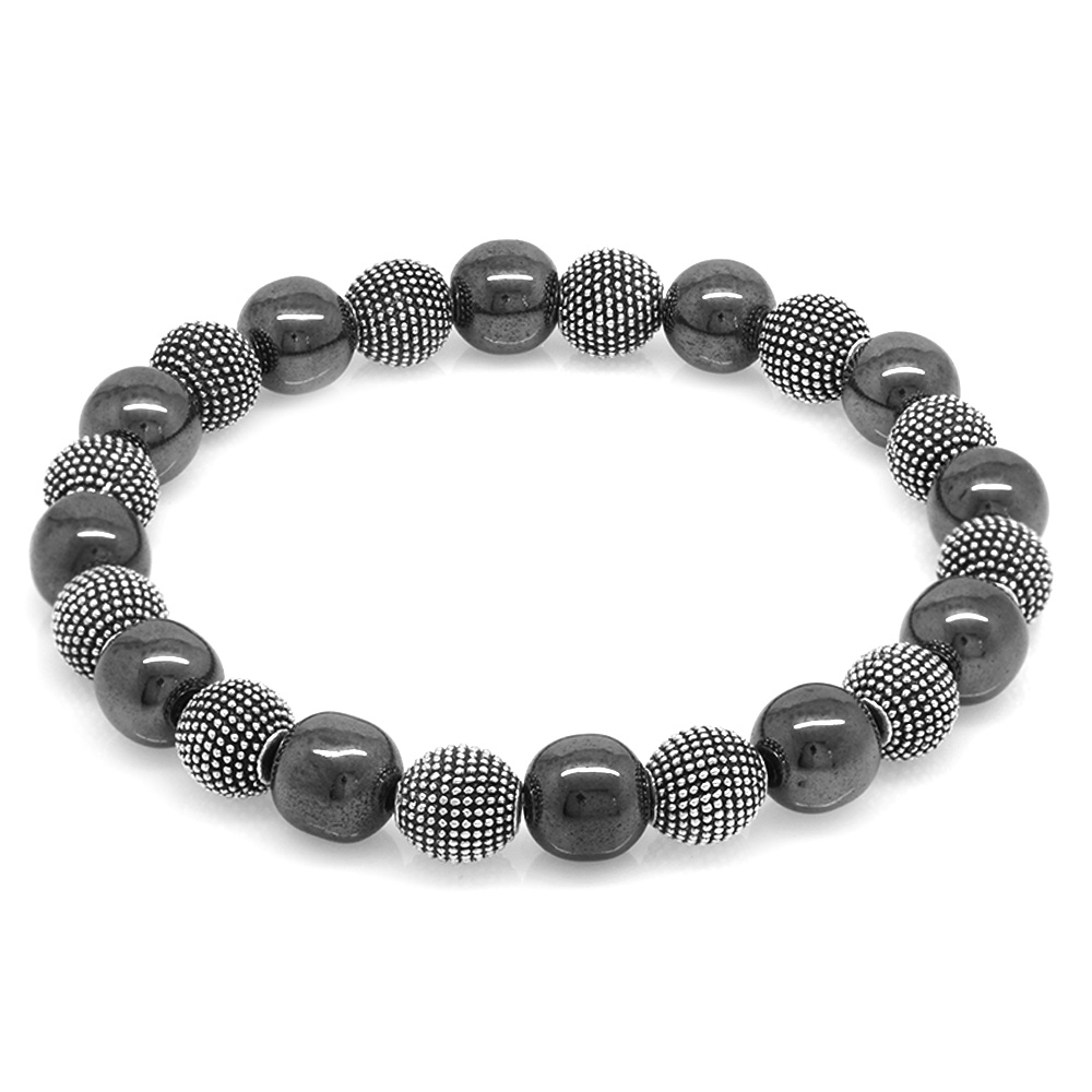 Hematit Metal Kombinli Küre Kesim Doğaltaş Bileklik - 3
