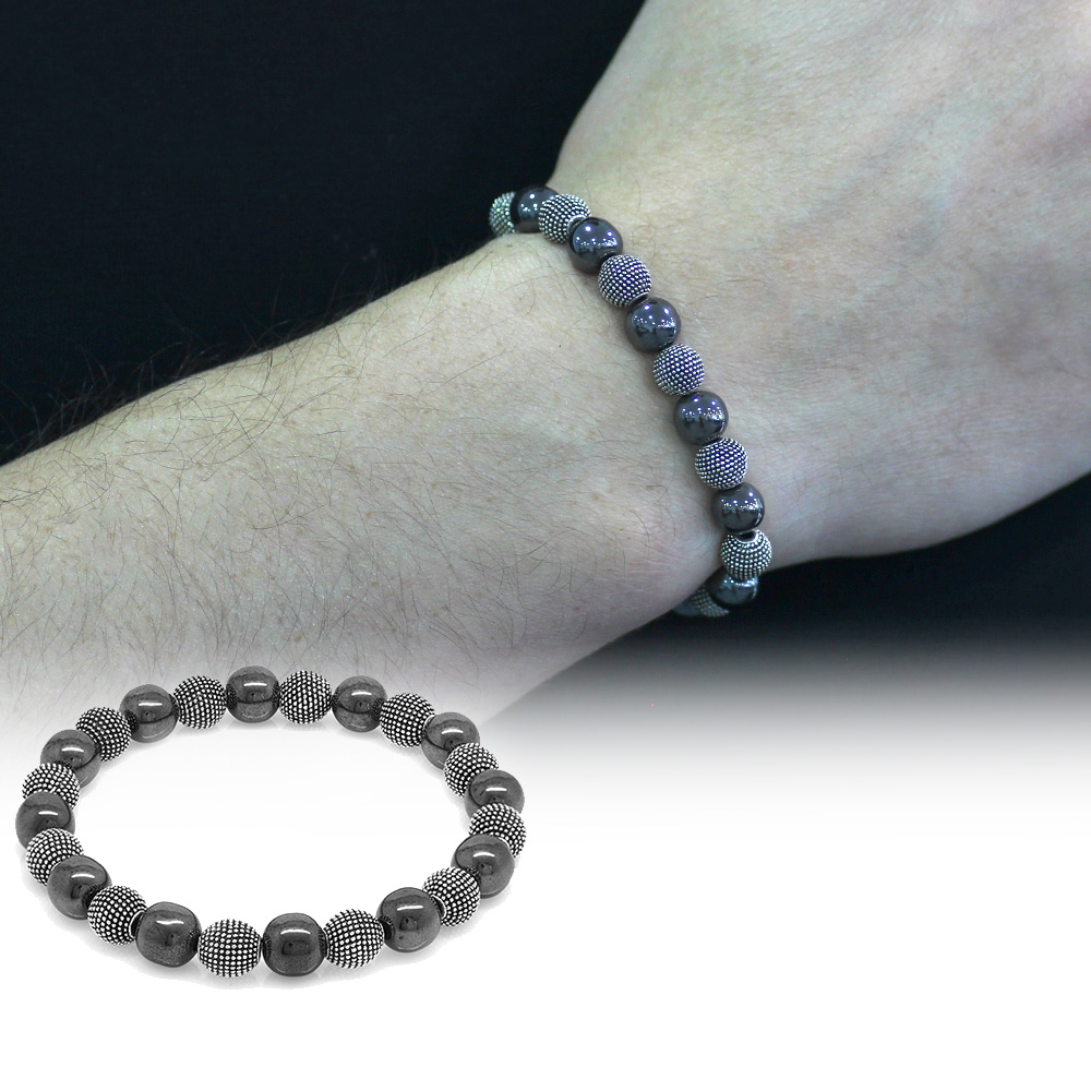 Hematit Metal Kombinli Küre Kesim Doğaltaş Bileklik - 1