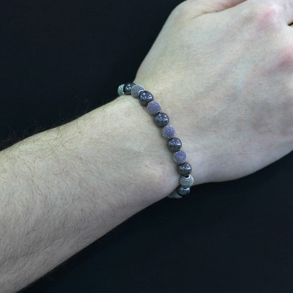 Hematit Metal Kombinli Küre Kesim Doğaltaş Bileklik - 2