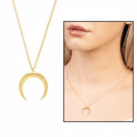 Hilal Tasarım Altın Renk 925 Ayar Gümüş Kadın Kolye - Tesbihane