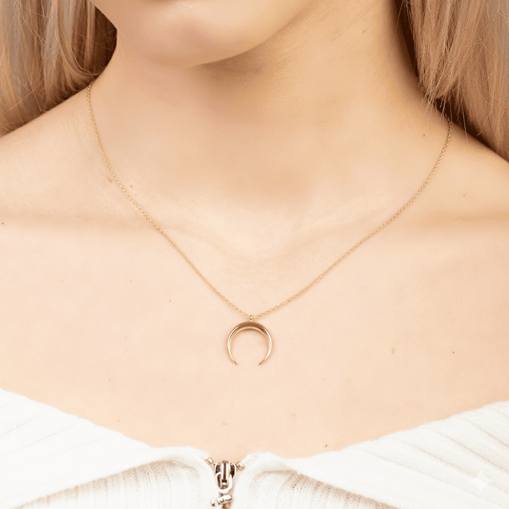 Hilal Tasarım Altın Renk 925 Ayar Gümüş Kadın Kolye - 4