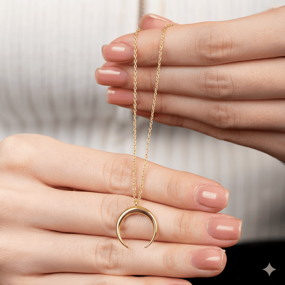 Hilal Tasarım Altın Renk 925 Ayar Gümüş Kadın Kolye - 5