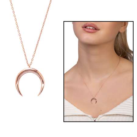 Hilal Tasarım Rose Renk 925 Ayar Gümüş Kadın Kolye - Tesbihane