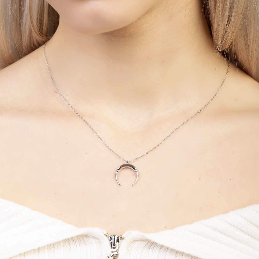 Hilal Tasarım Gümüş Renk 925 Ayar Gümüş Kadın Kolye - 4