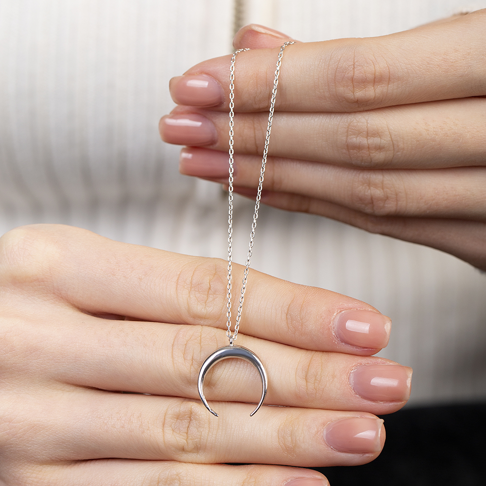 Hilal Tasarım Gümüş Renk 925 Ayar Gümüş Kadın Kolye - 5