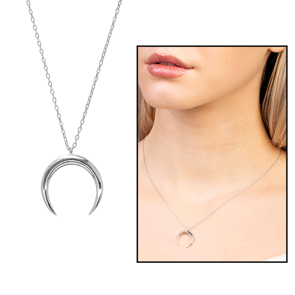 Hilal Tasarım Gümüş Renk 925 Ayar Gümüş Kadın Kolye - 1