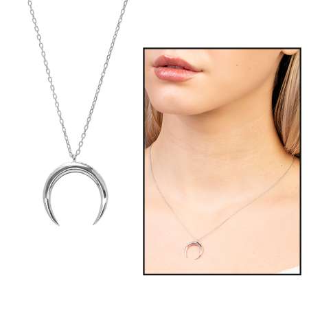 Hilal Tasarım Gümüş Renk 925 Ayar Gümüş Kadın Kolye - Tesbihane