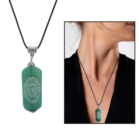 Hilyei Şerif Yazılı Yemen Zırhı Haki Yemen Akik Taşı Kadın Kolye - Tesbihane