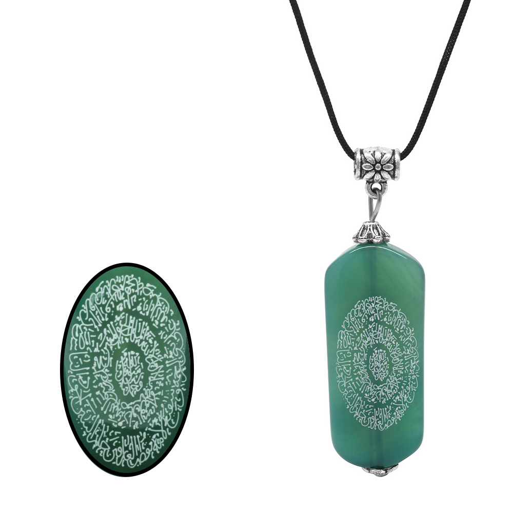 Hilyei Şerif Yazılı Haki Yemen Akik Taşı Kadın Kolye - Yemen Zırhı - 3