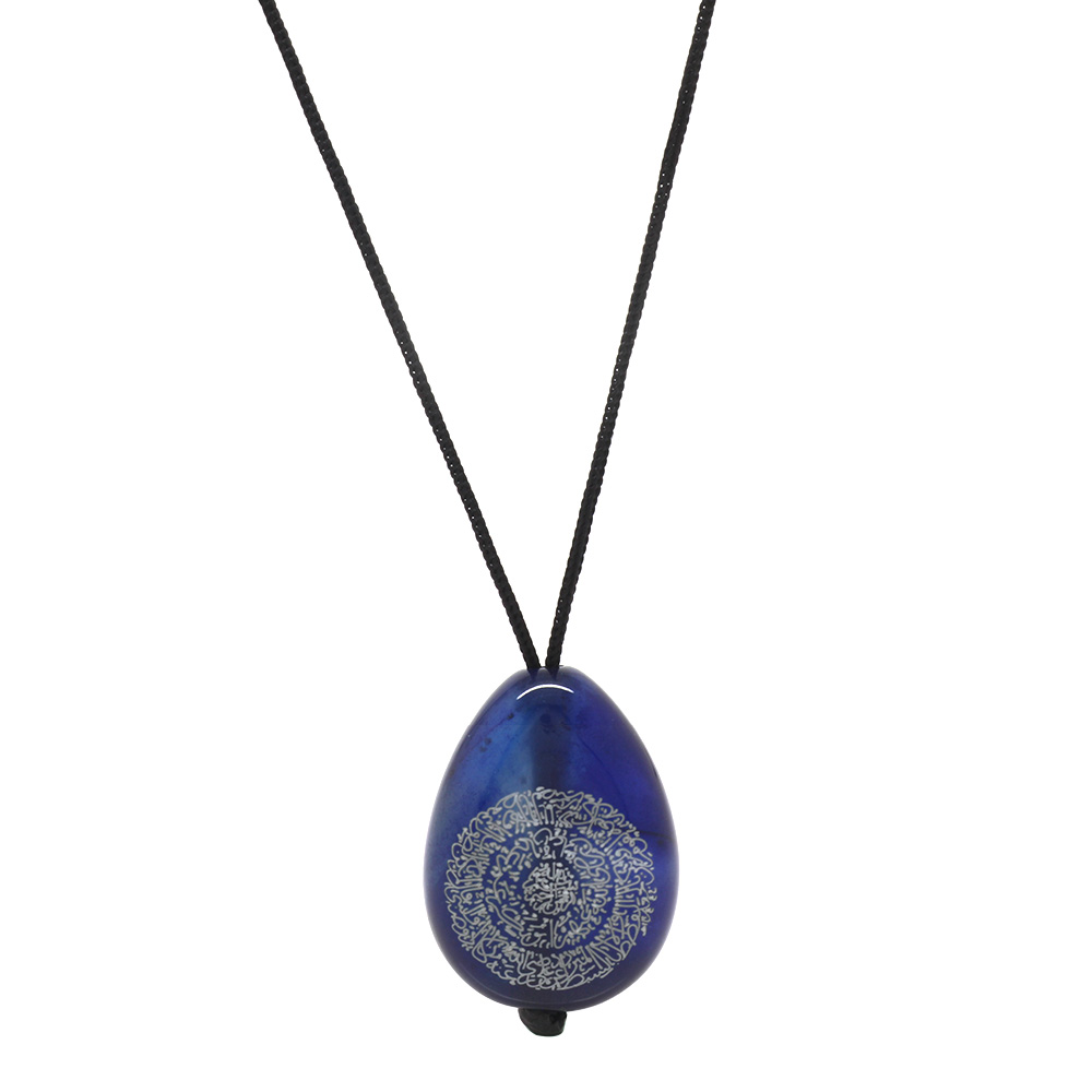 Hilyei Şerif Yazılı Lacivert Yemen Akik Taşı Erkek Kolye - Yemen Zırhı - 4