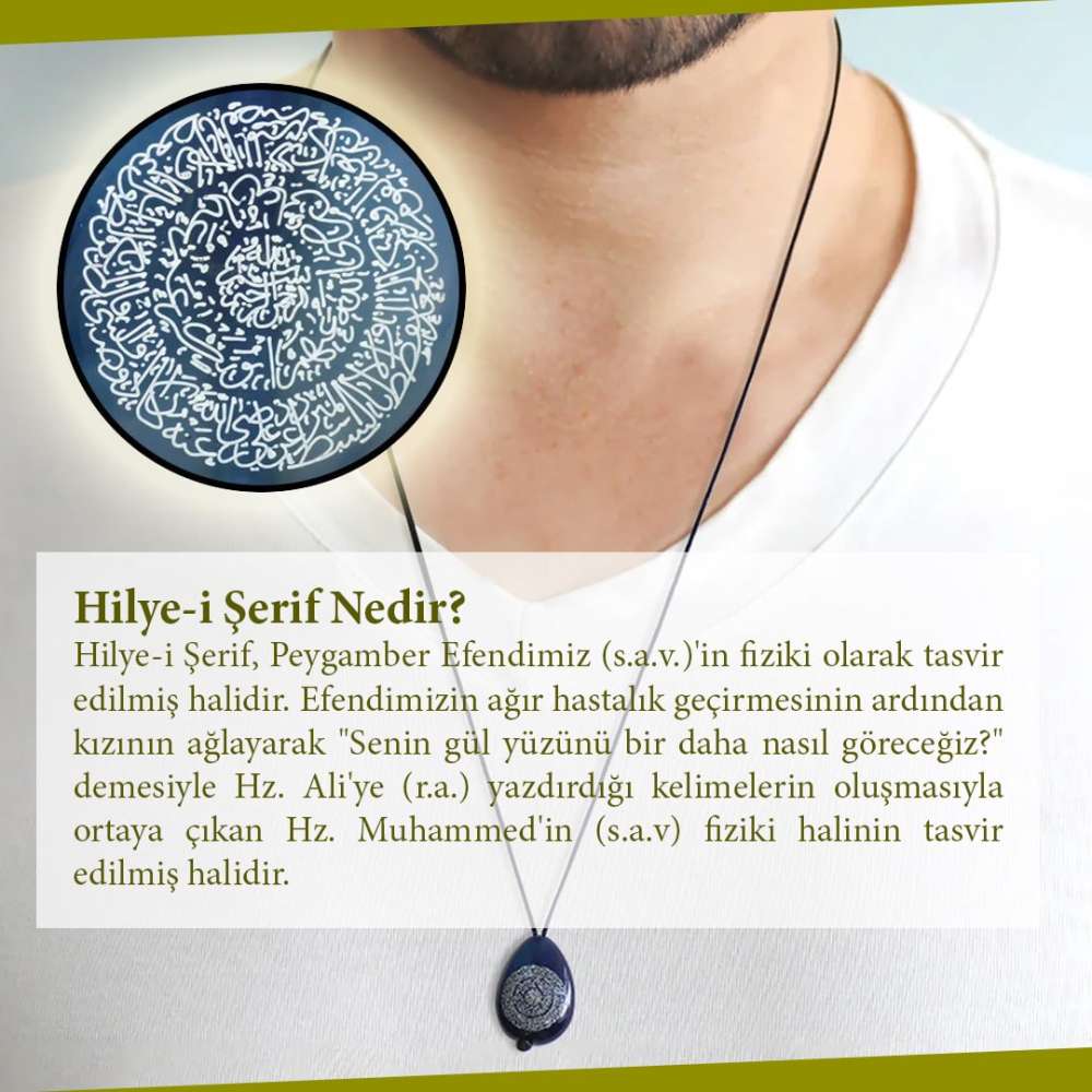 Hilye-i Şerif Yazılı (Yemen Zırhı) Sarı Yemen Akik Taşı Erkek Kolye - 5