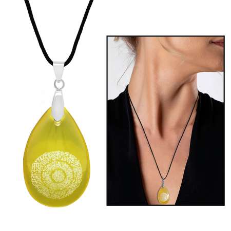 Hilyei Şerif Yazılı Yemen Zırhı Sarı Yemen Akik Taşı Kadın Kolye - Tesbihane