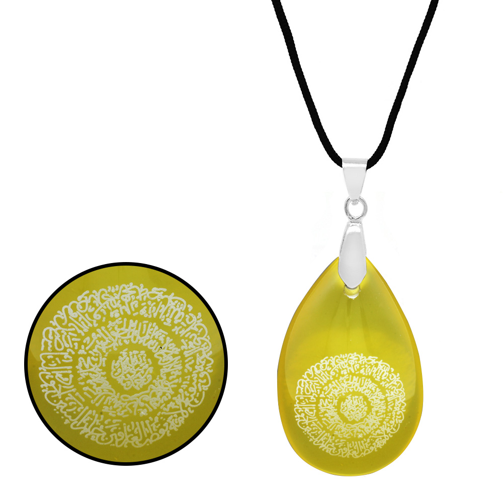 Hilyei Şerif Yazılı Sarı Yemen Akik Taşı Kadın Kolye - Yemen Zırhı - 3