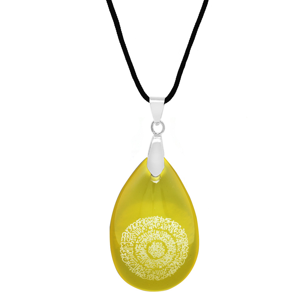 Hilyei Şerif Yazılı Sarı Yemen Akik Taşı Kadın Kolye - Yemen Zırhı - 4
