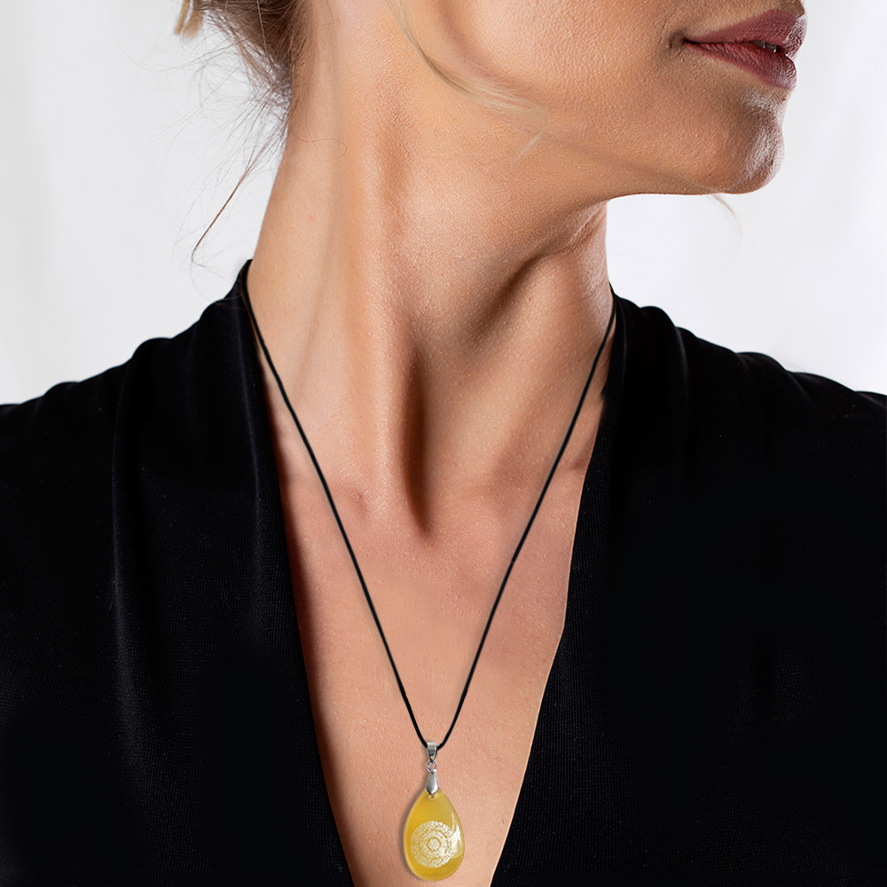 Hilyei Şerif Yazılı Sarı Yemen Akik Taşı Kadın Kolye - Yemen Zırhı - 2