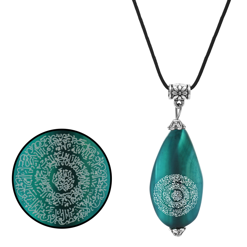 Hilyei Şerif Yazılı Turkuaz Yemen Akik Taşı Kadın Kolye - Yemen Zırhı - 3