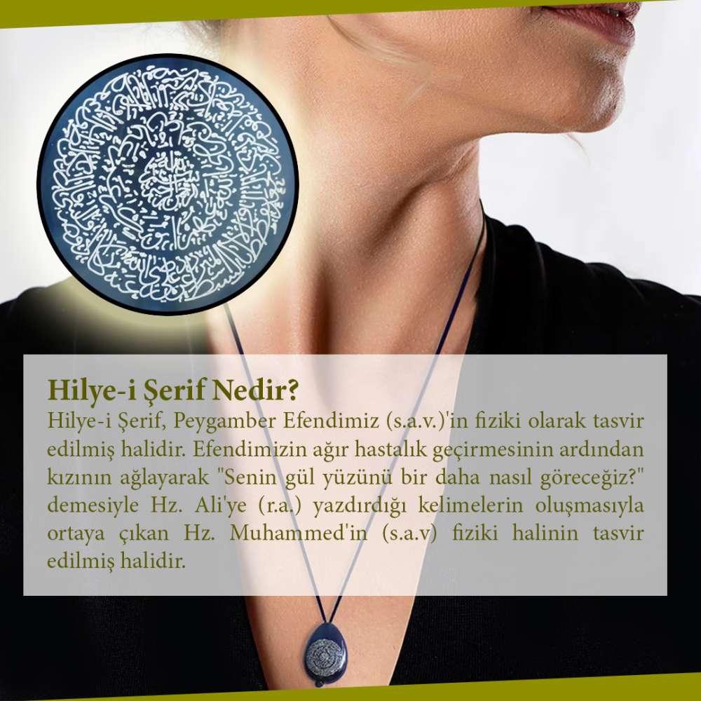 Hilyei Şerif Yazılı Yeşil Yemen Akik Taşı Kadın Kolye - Yemen Zırhı - 5