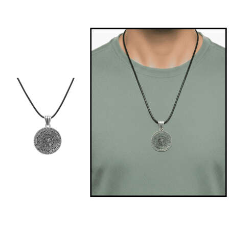 Hüsnü Hat Ayetel Kürsi Yazılı İp Zincirli 925 Ayar Gümüş Madalyon Kolye - Tesbihane