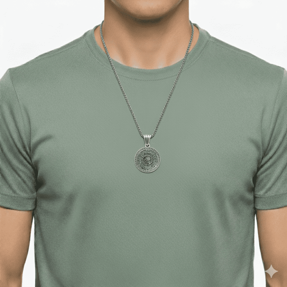 Hüsnü Hat Ayetel Kürsi Yazılı Kalın Zincirli 925 Ayar Gümüş Madalyon Kolye - 2