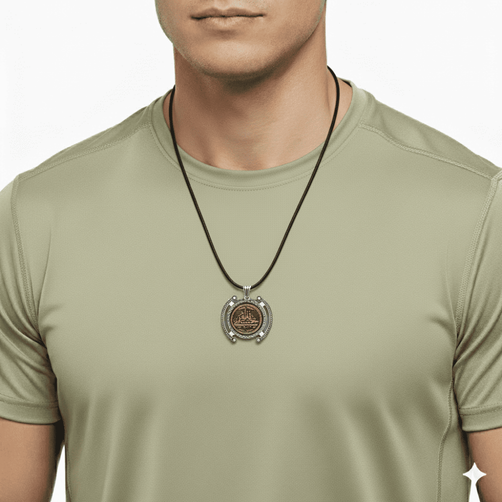 Hüsnü Hat Hasbünallah Yazılı İp Zincirli 925 Ayar Gümüş Madalyon Kolye - 2