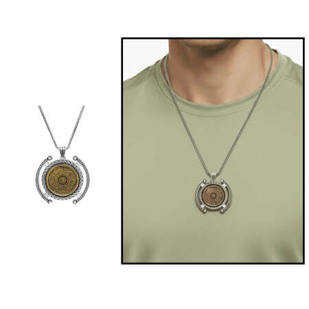 Hüsnü Hat İnşirah Suresi Yazılı Kalın Zincirli 925 Ayar Gümüş Madalyon Kolye - Tesbihane