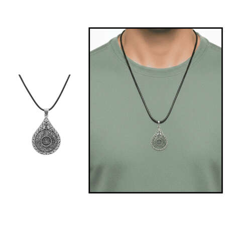 Hüsnü Hat Nazar Ayeti Yazılı İp Zincirli 925 Ayar Gümüş Madalyon Kolye - Tesbihane