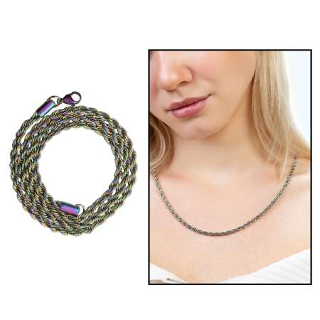 Buz Mavi Çelik Kadın Burma Zincir Kolye - Tesbihane