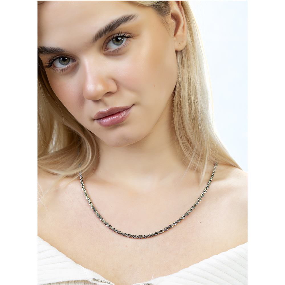 Buz Mavi Çelik Kadın Burma Zincir Kolye - 5