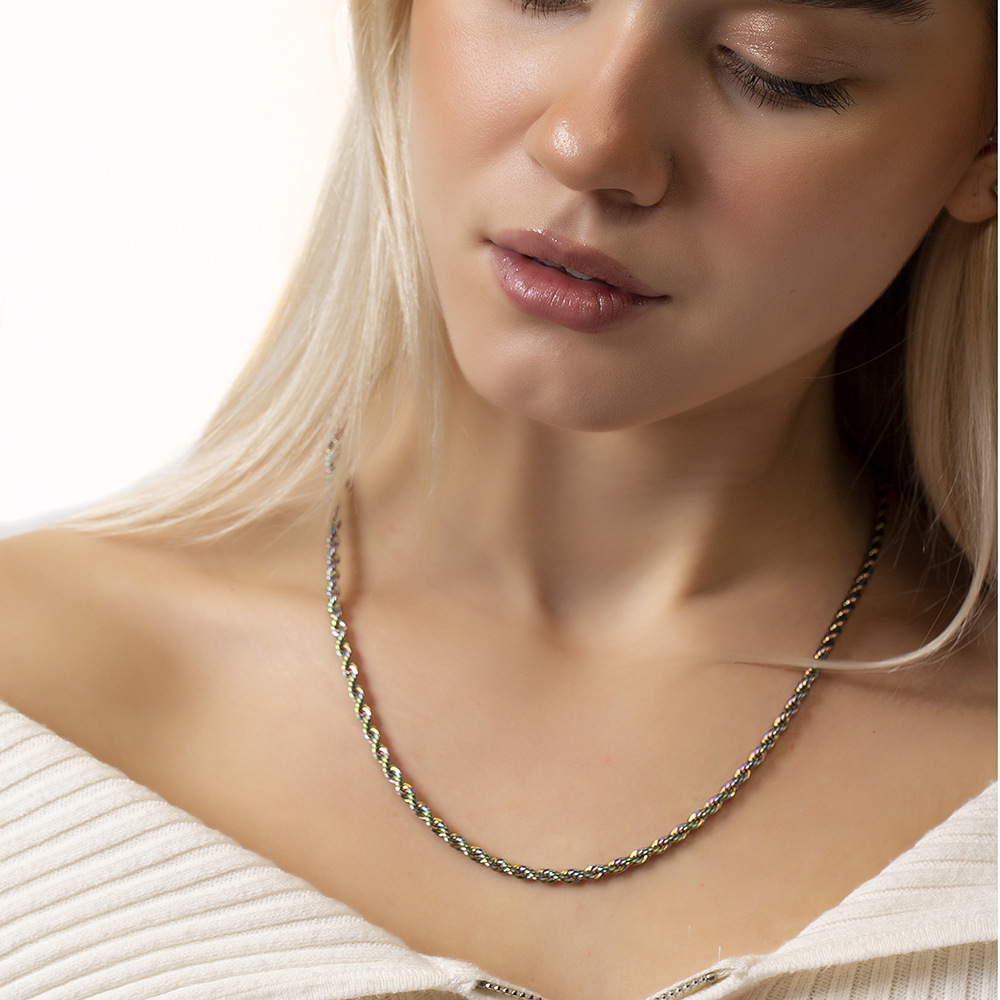 Buz Mavi Çelik Kadın Burma Zincir Kolye - 6