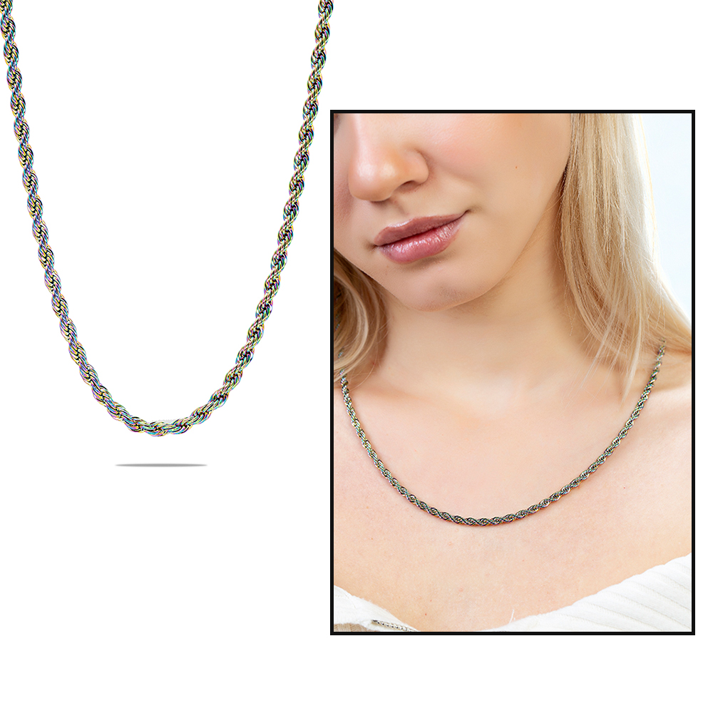 Buz Mavi Çelik Kadın Burma Zincir Kolye - 2