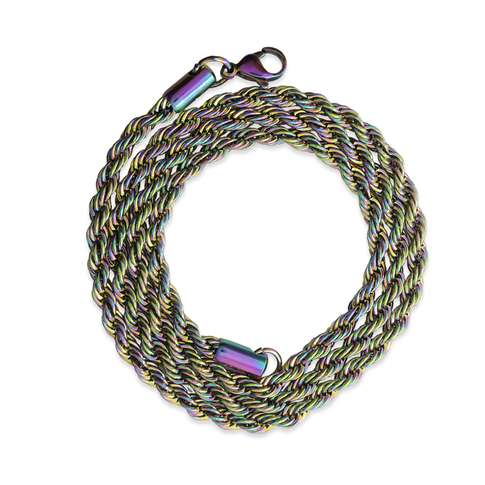 Kadın Çelik Zincir - Burma Model - Buz Mavi - 55 cm Uzunluk - 5,0 mm Genişlik - 4