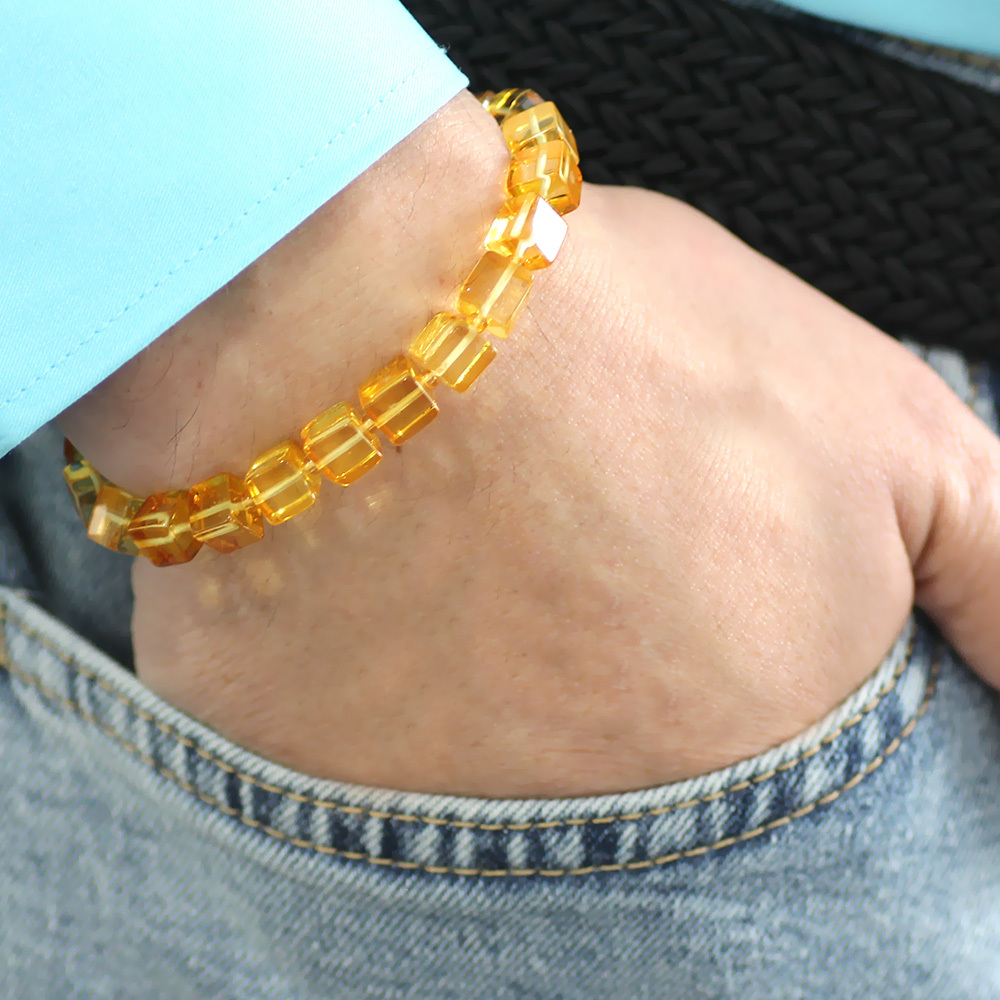 Ihlamur Rengi Küp Kesim Doğal Damla Kehribar Erkek Bileklik - 7