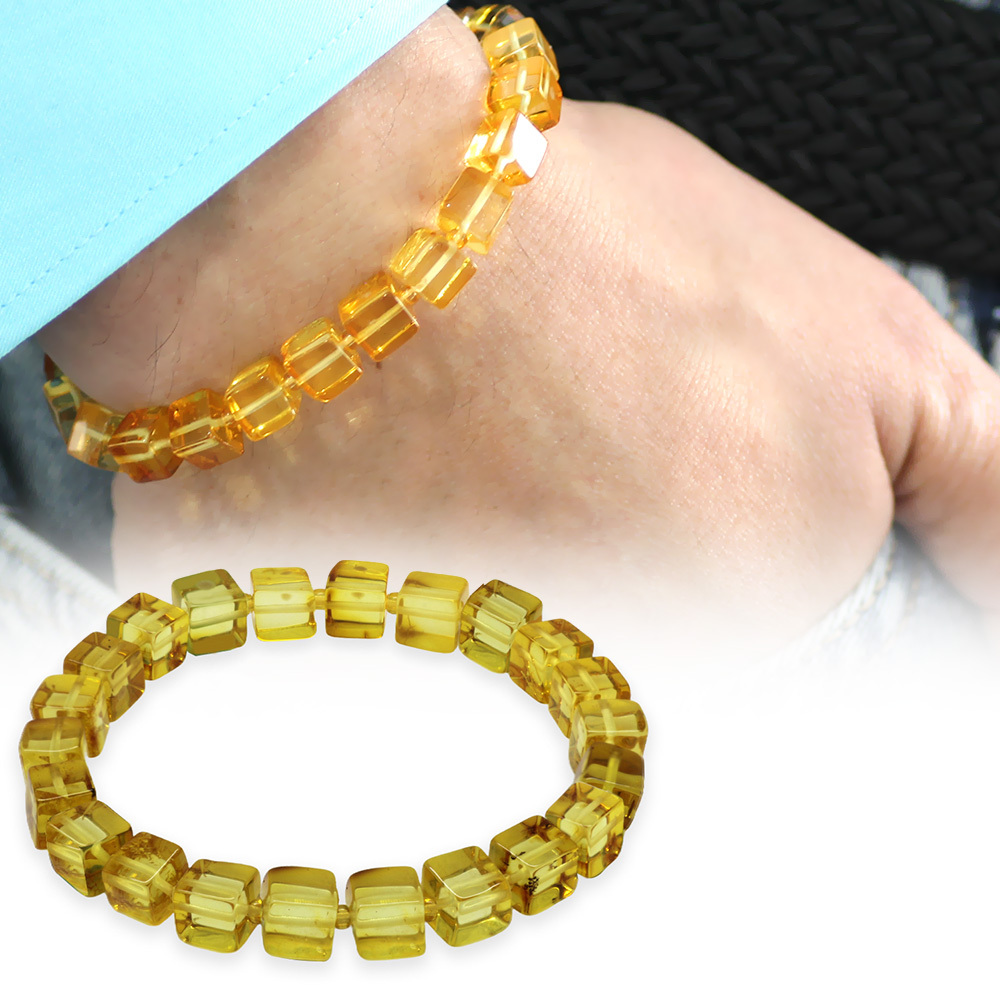 Ihlamur Rengi Küp Kesim Doğal Damla Kehribar Erkek Bileklik - 5