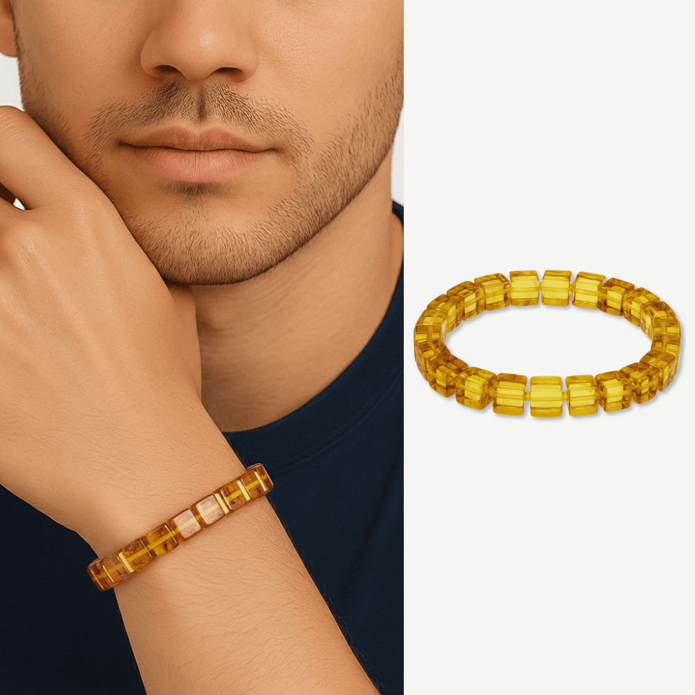 Ihlamur Rengi Küp Kesim Doğal Damla Kehribar Erkek Bileklik - 1