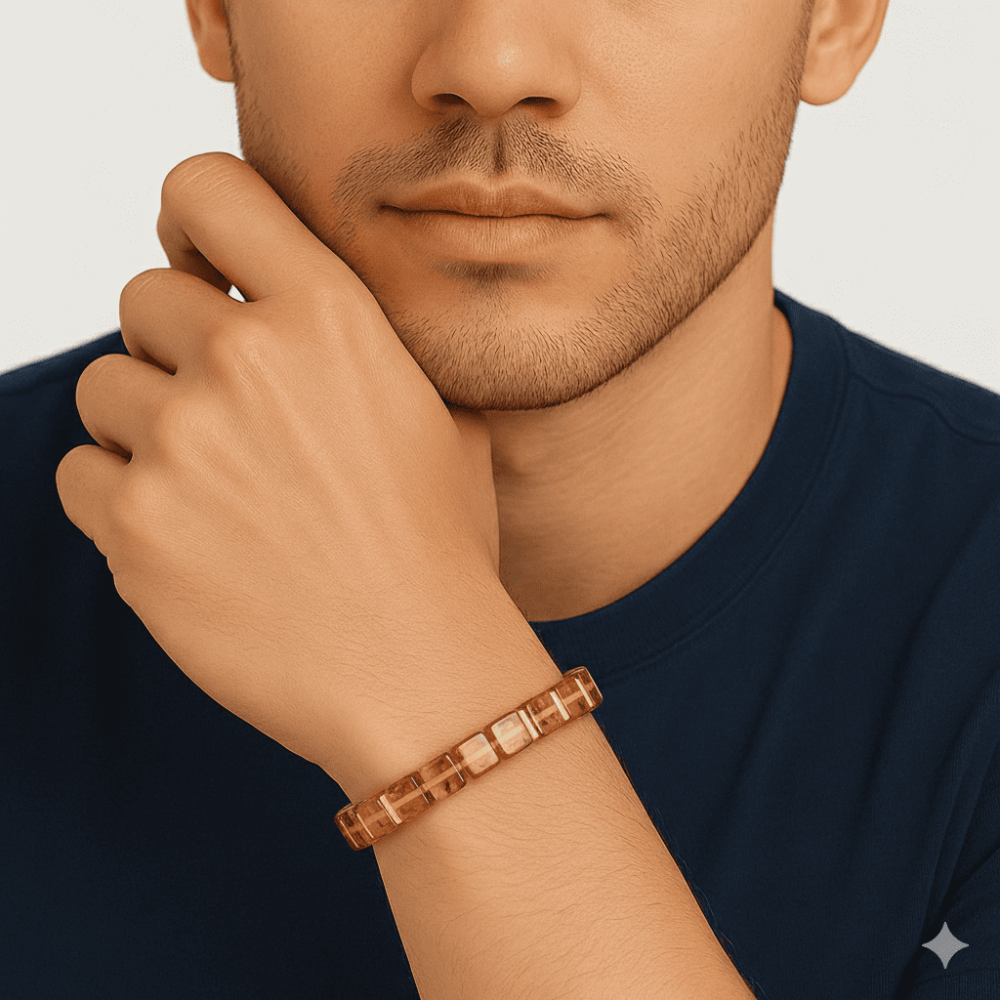 Ihlamur Rengi Küp Kesim Doğal Damla Kehribar Erkek Bileklik - 2