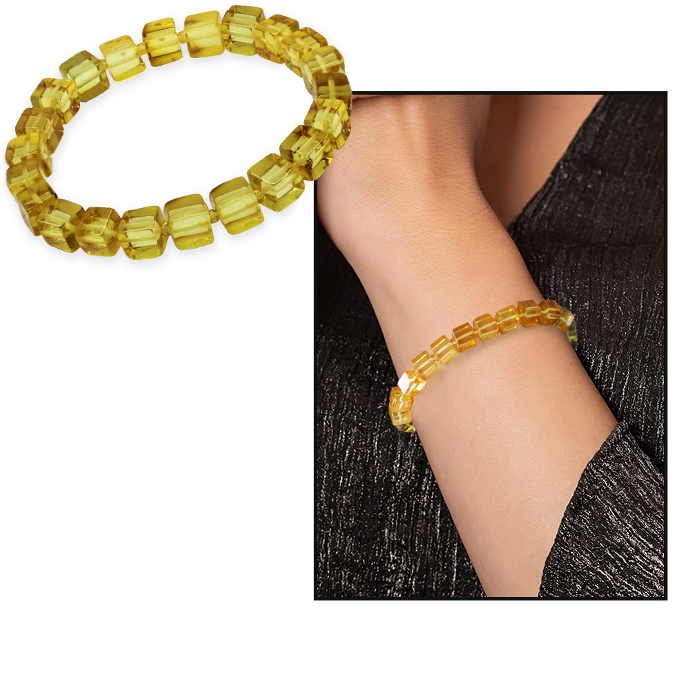 Ihlamur Rengi Küp Kesim Doğal Damla Kehribar Kadın Bileklik - 5