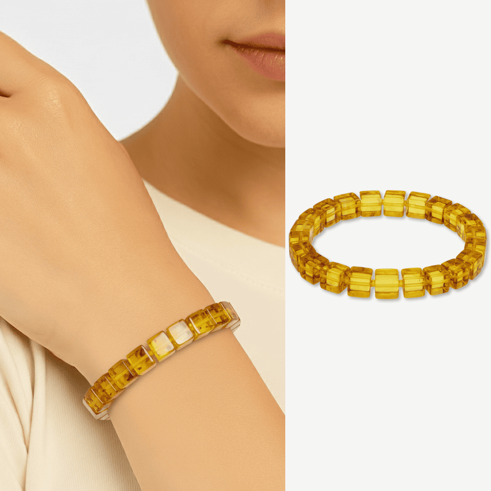 Ihlamur Rengi Küp Kesim Doğal Damla Kehribar Kadın Bileklik - 1