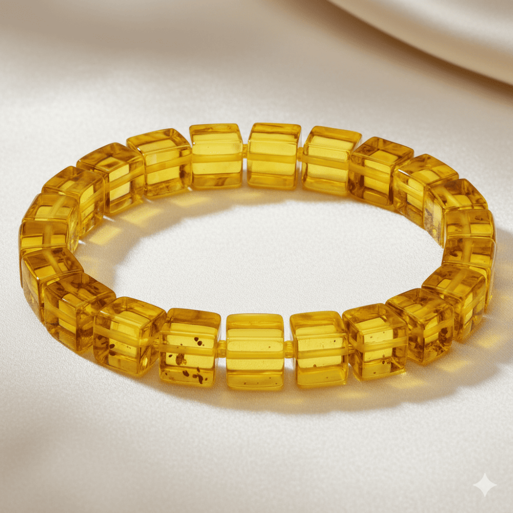 Ihlamur Rengi Küp Kesim Doğal Damla Kehribar Kadın Bileklik - 3