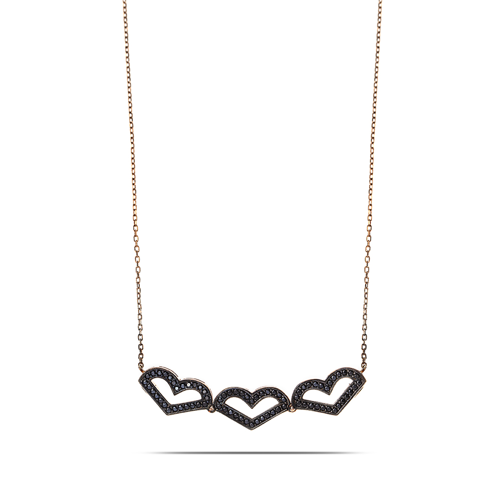 İki Kullanımlı 925 Ayar Gümüş Üç Kalp Taşlı Rose Kolye - M2 - 8