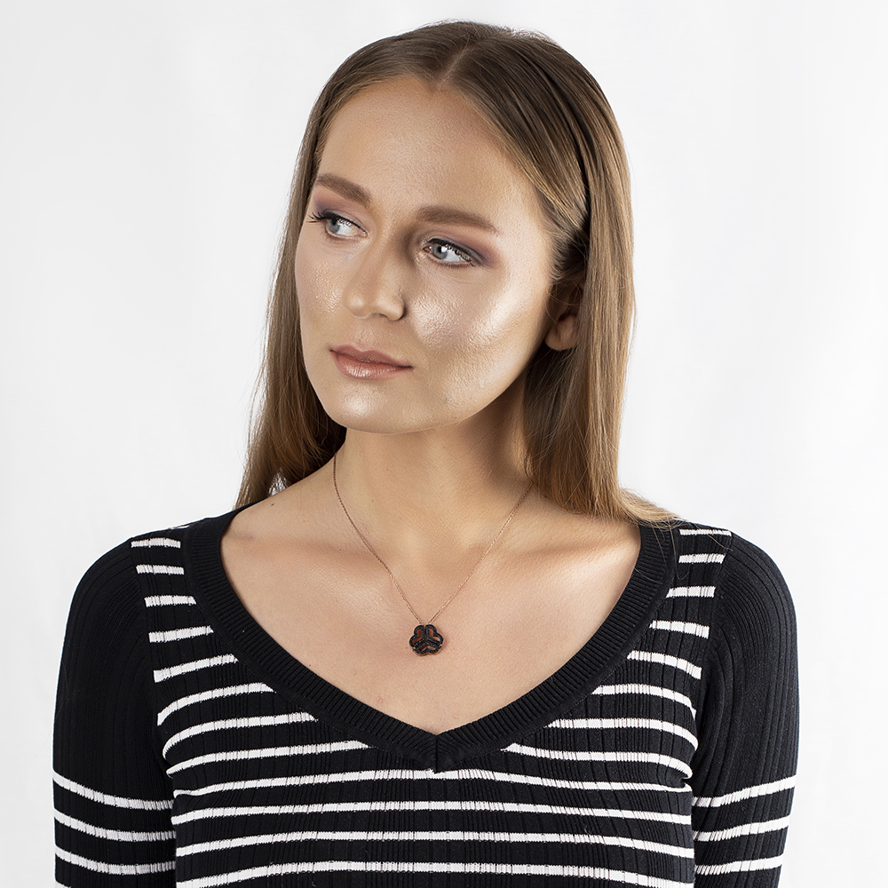 İki Kullanımlı 925 Ayar Gümüş Üç Kalp Taşlı Rose Kolye - M2 - 2