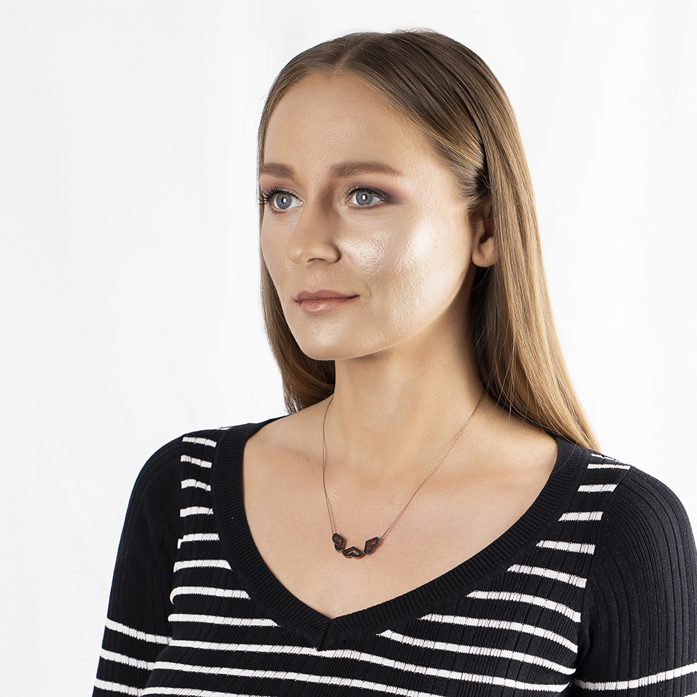 İki Kullanımlı 925 Ayar Gümüş Üç Kalp Taşlı Rose Kolye - M2 - 4