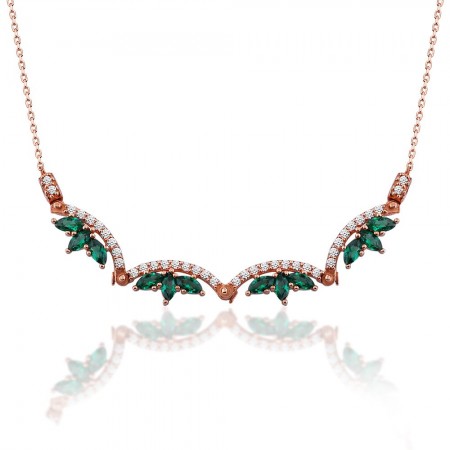 İki Kullanımlı 925 Ayar Gümüş Yeşil Zirkon Taşlı Kolye - Tesbihane