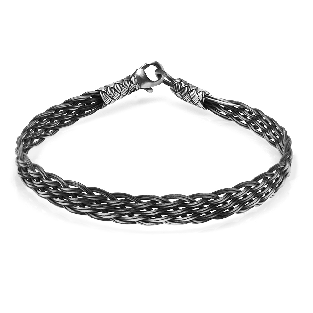 İlmek İlmek El Örgüsü Dört Sıra Geniş Tasarım Şık 1000 Ayar Gümüş Kazaz Erkek Bileklik - 2