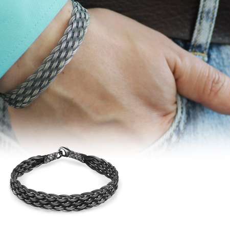 Titizlikle İşlenmiş El Örgüsü Üç Sıralı Avangard 1000 Ayar Gümüş Kazaz Erkek Bileklik - Tesbihane