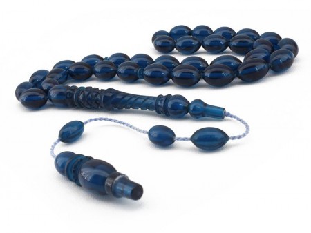 İmamesi İşçilikli Koyu Mavi Sıkma Kehribar Tesbih - Tesbihane