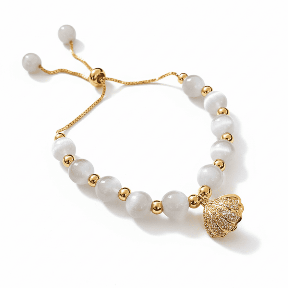 İncili İstiridye Tasarım Altın Renk Selenit Doğaltaş Kadın Bileklik - 4