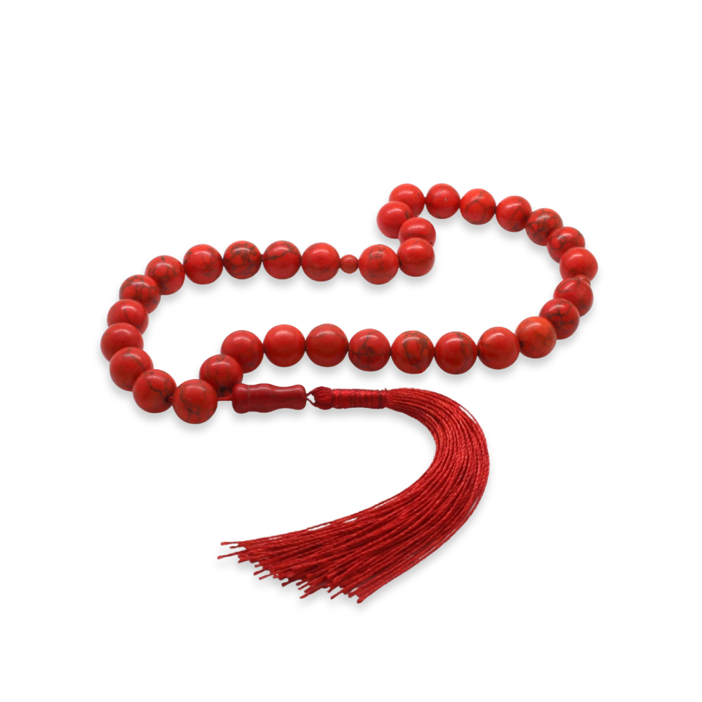 İran Mercanı Tesbih - Osmanlı Saray Püsküllü - Doğal Kırmızı Damar Yapılı - Küre Kesim - 4