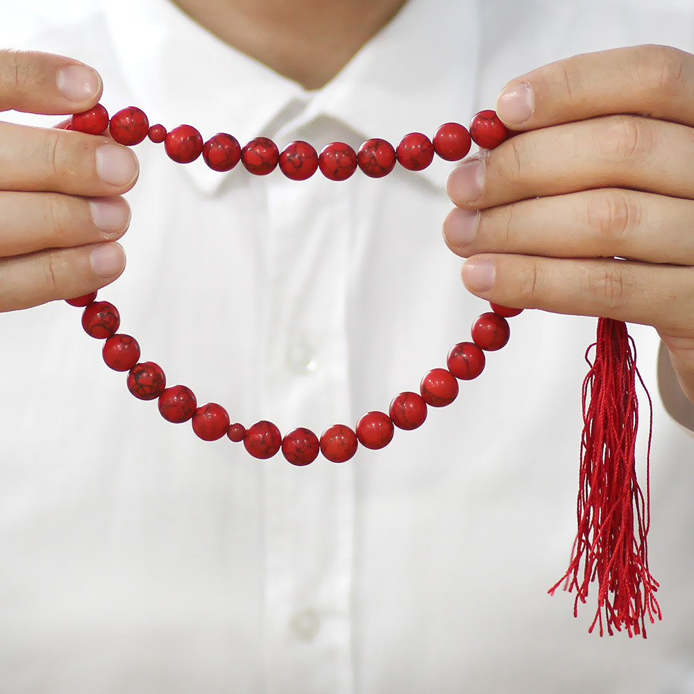 İran Mercanı Tesbih - Osmanlı Saray Püsküllü - Doğal Kırmızı Damar Yapılı - Küre Kesim - 3