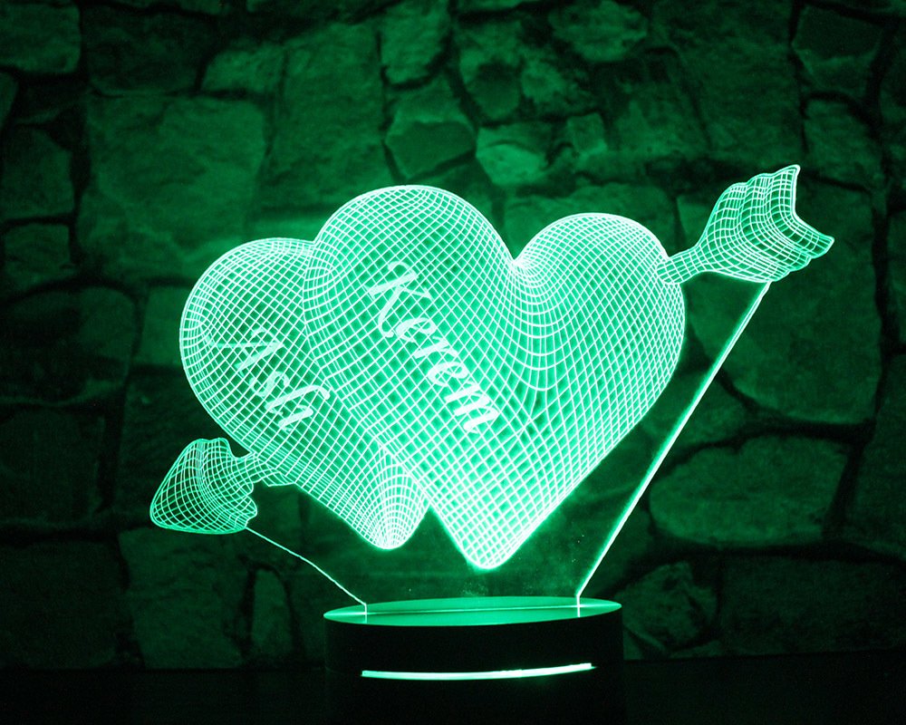 İsim Yazılı Kalp Tasarım 3d Led Lamba Model 3 - 5
